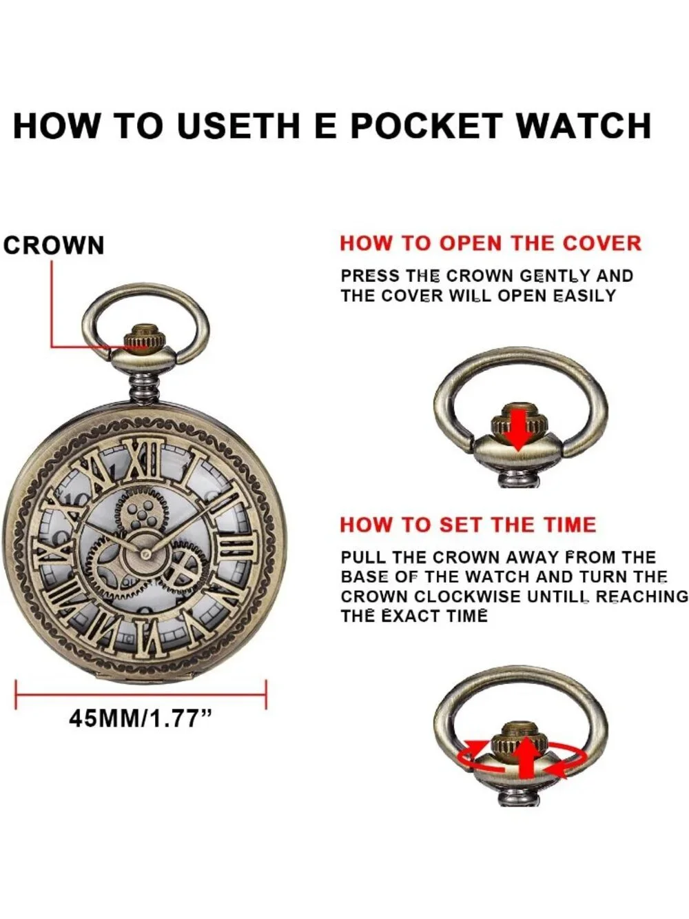 Men's Brown Analog Quartz Arabic Numeral Three Small Gear Chain Pocket Watch